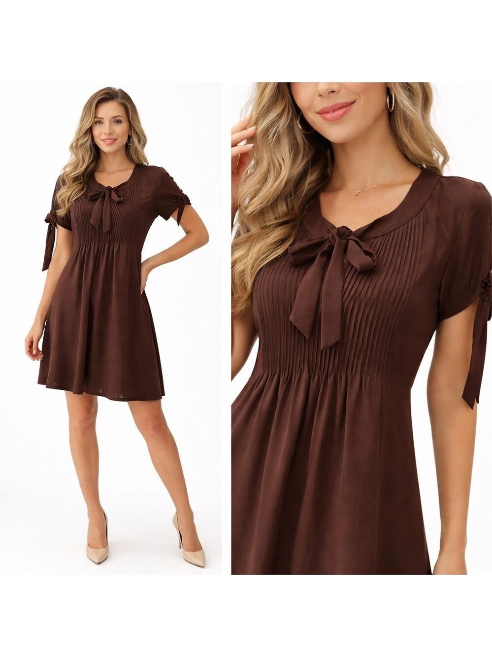 SPENSE Brown Short Sleeve Dress 8 medium